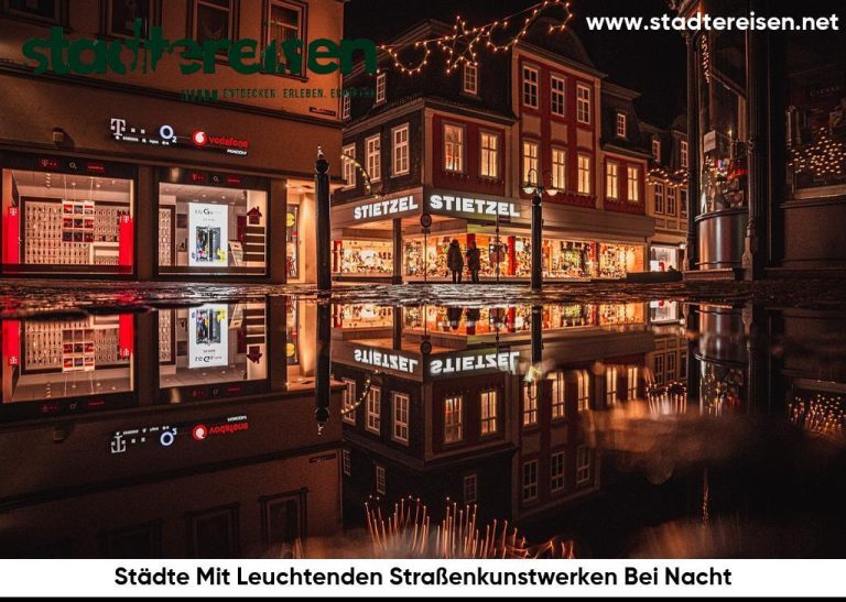 Städte Mit Leuchtenden Straßenkunstwerken Bei Nacht