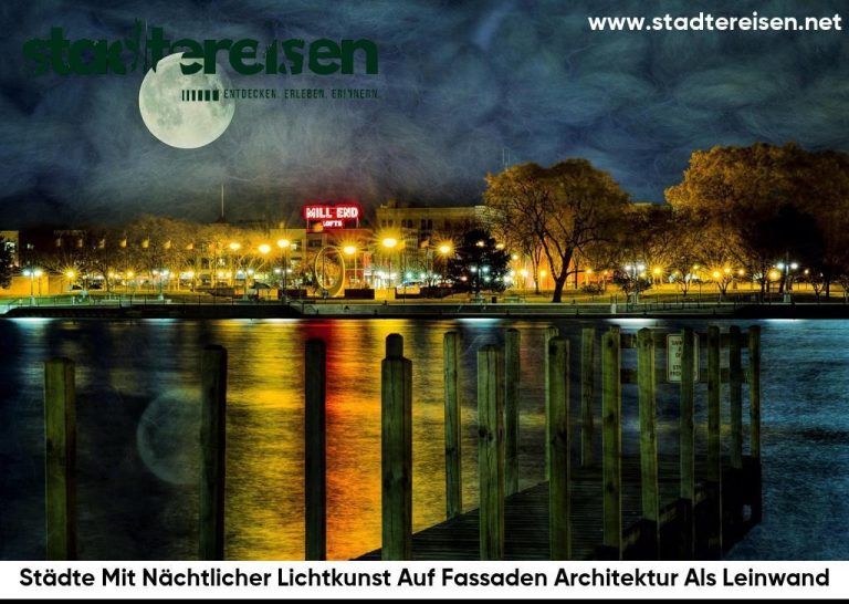 Städte Mit Nächtlicher Lichtkunst Auf Fassaden Architektur Als Leinwand
