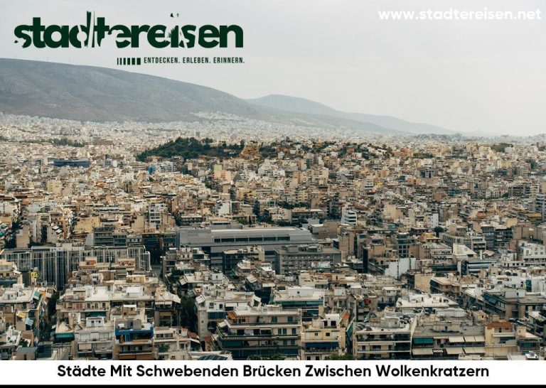Städte Mit Schwebenden Brücken Zwischen Wolkenkratzern
