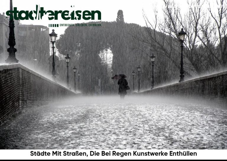 Städte Mit Straßen, Die Bei Regen Kunstwerke Enthüllen
