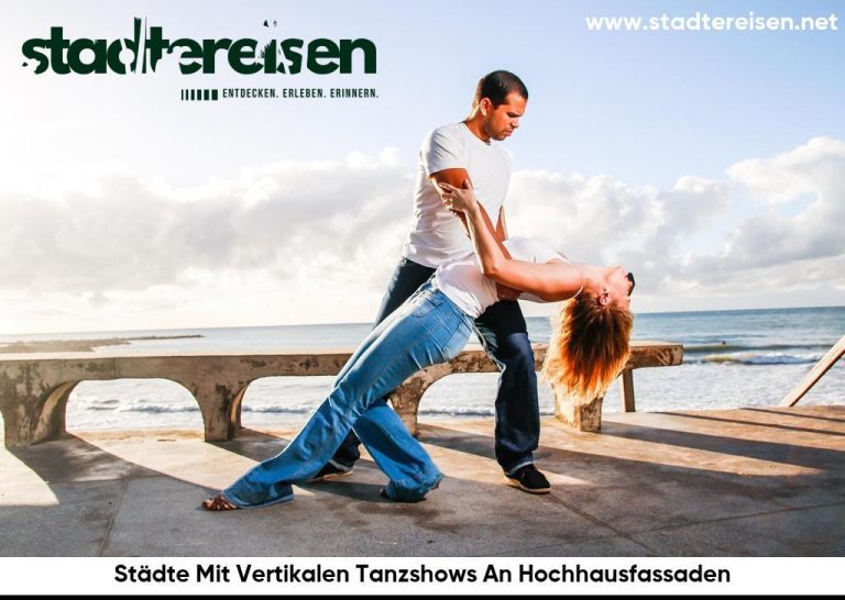Städte Mit Vertikalen Tanzshows An Hochhausfassaden